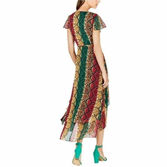 Inc Snake-Embossed Wrap Hi-Lo Midi Dress, Rainbow - Picture 2 of 4